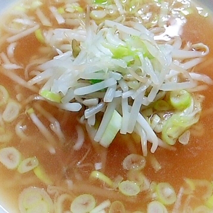 ラーメンスープの素で作るもやしとネギたっぷりスープ